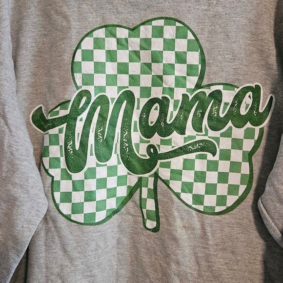 Large Grey Mama with checkered clover in green crewneck - Picture 2 of 4